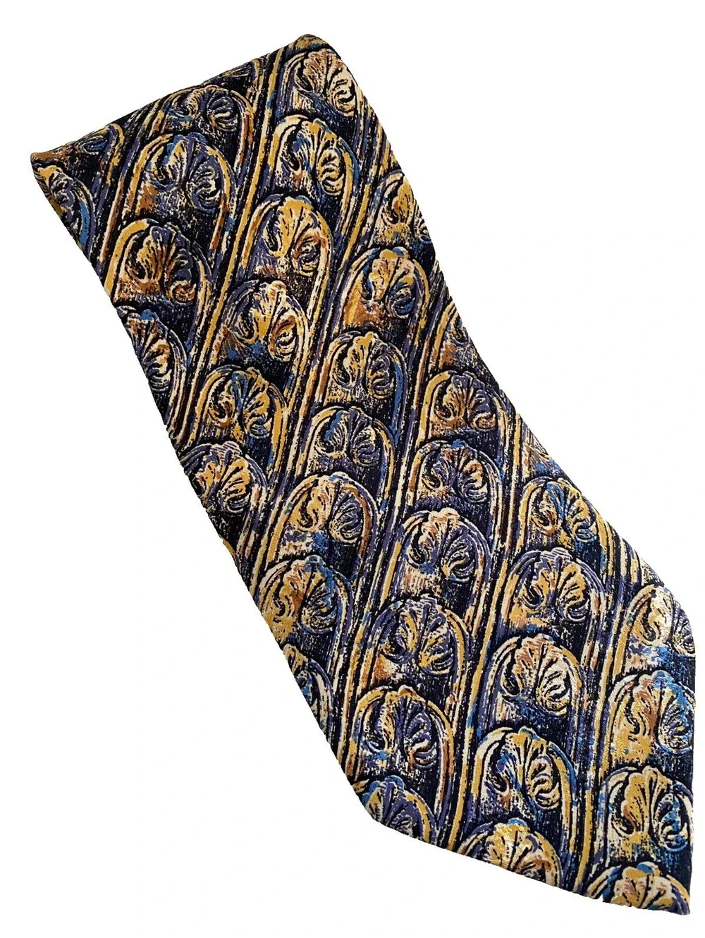 Brioni Roma Mens Cobalt Blue Gold Italian Silk Tie Necktie Made in Italy